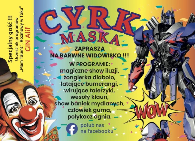 Plakat o występie Cyrku Maska w Tyńcu Małym