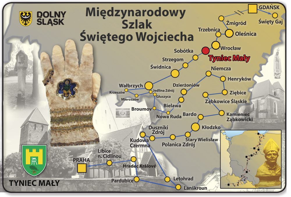 Tablica szlaku św.Wojciecha na Dolnym Śląsku